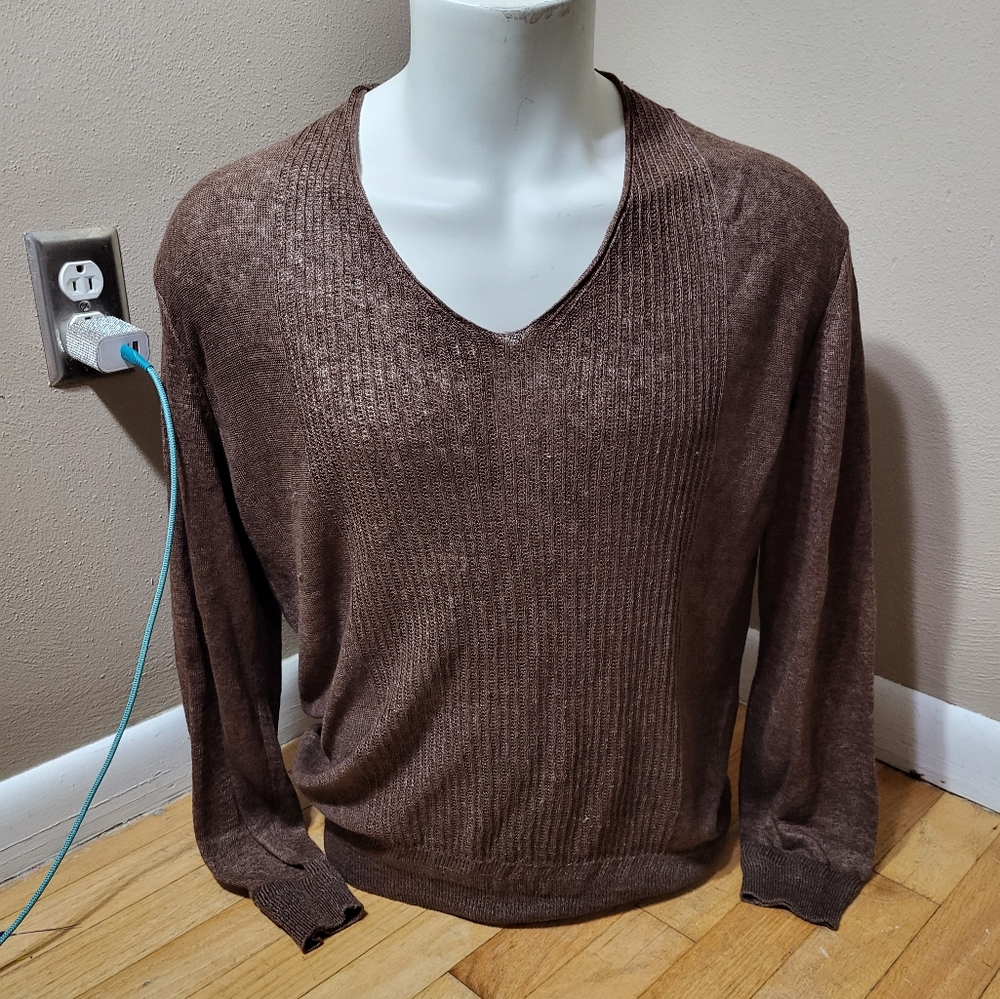 Pal Zileri Mens Brown v Neck Sweater Sz 48 Made in Italy